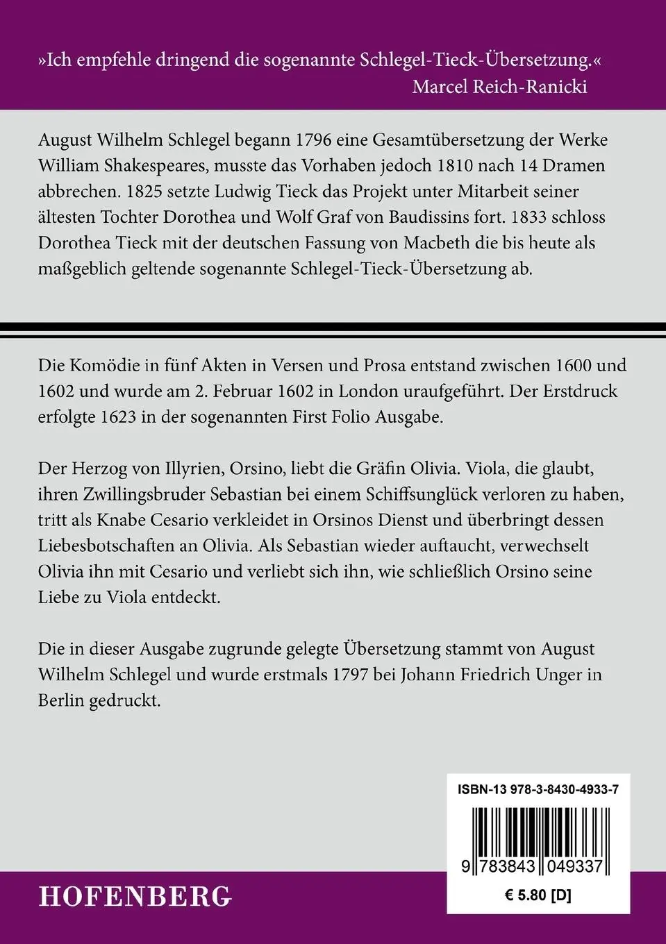 Rückseite: 9783843049337 | Was ihr wollt | William Shakespeare | Taschenbuch | Paperback | 88 S.