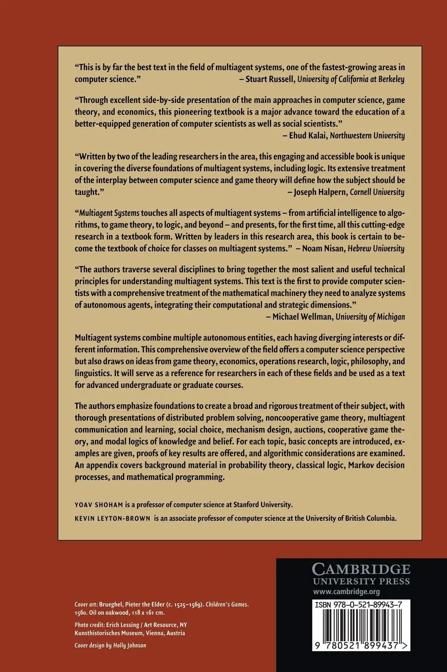 Rückseite: 9780521899437 | Multiagent Systems | Yoav Shoham (u. a.) | Buch | Gebunden | Englisch