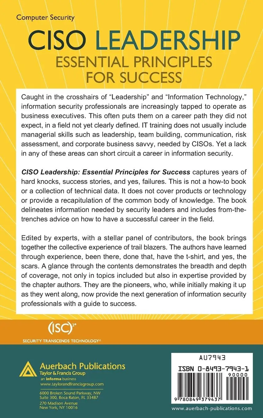 Rückseite: 9780849379437 | CISO Leadership | Essential Principles for Success | Buch | Englisch