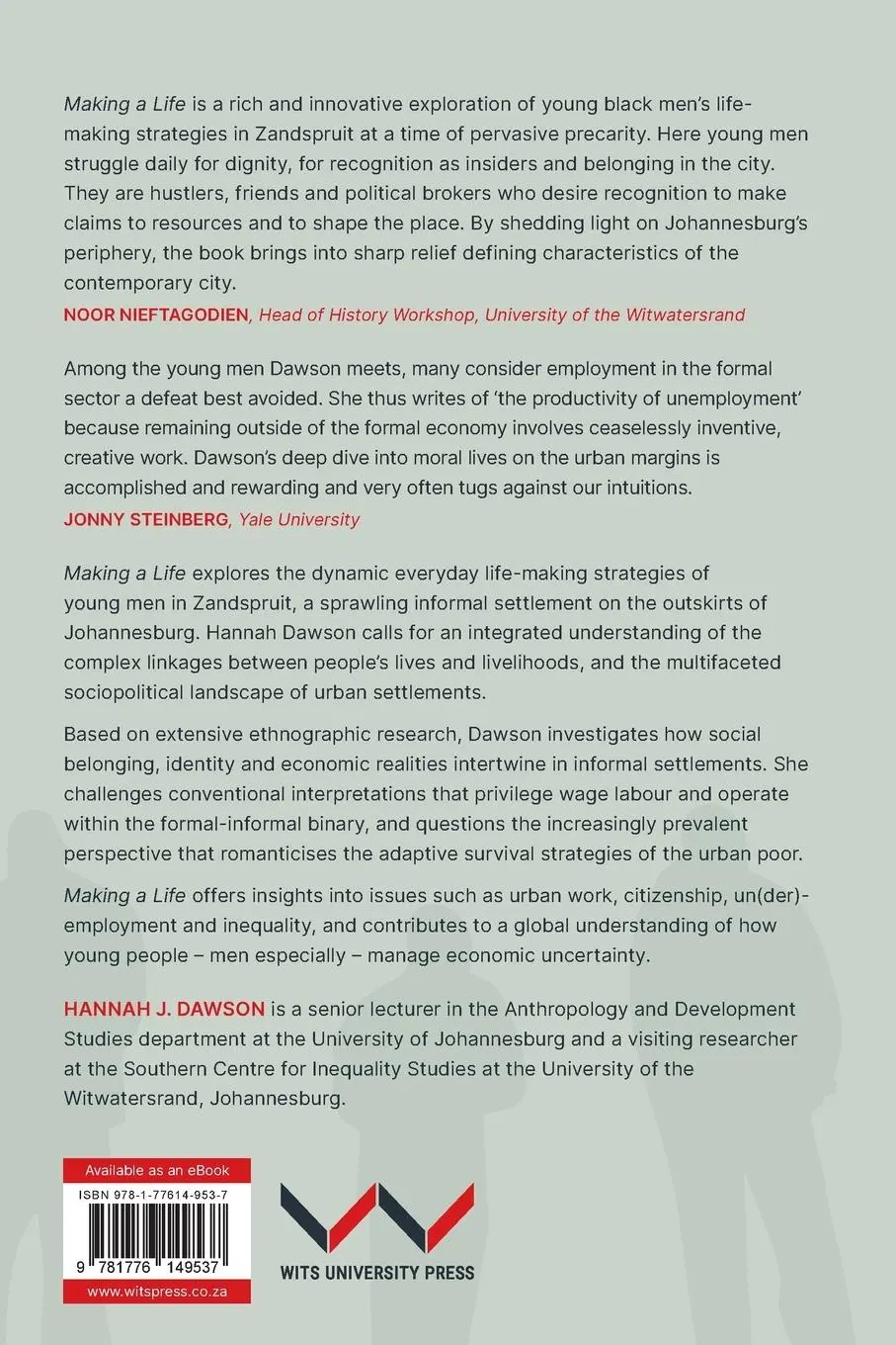 Rückseite: 9781776149537 | Making a Life | Young Men on Johannesburg's Urban Margins | Dawson
