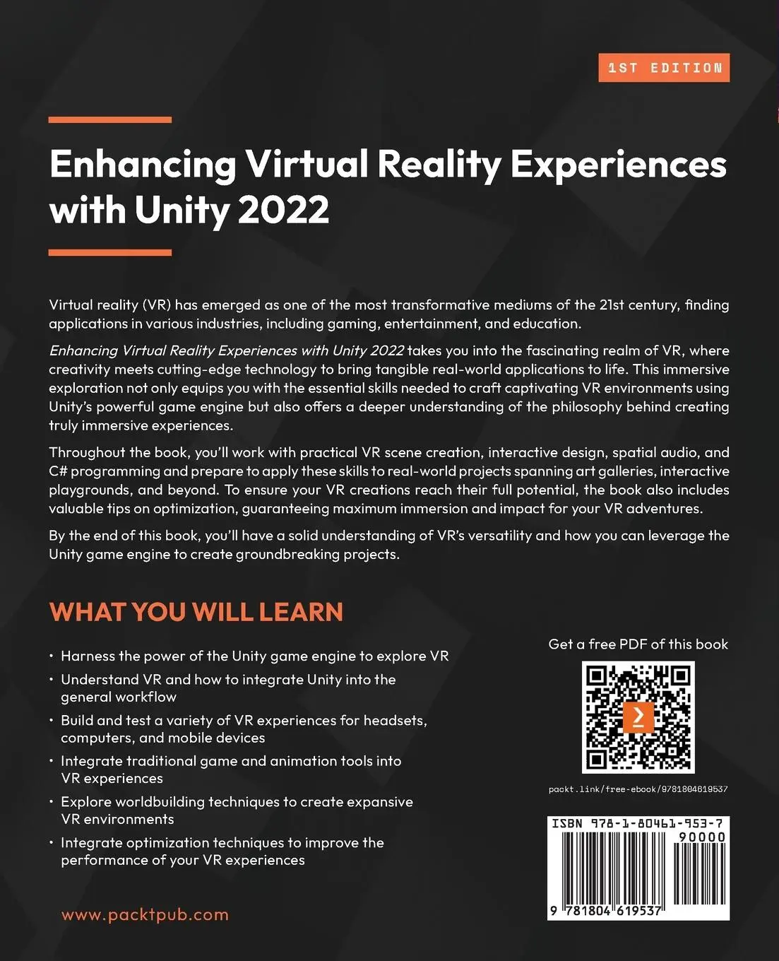 Rückseite: 9781804619537 | Enhancing Virtual Reality Experiences with Unity 2022 | Christian