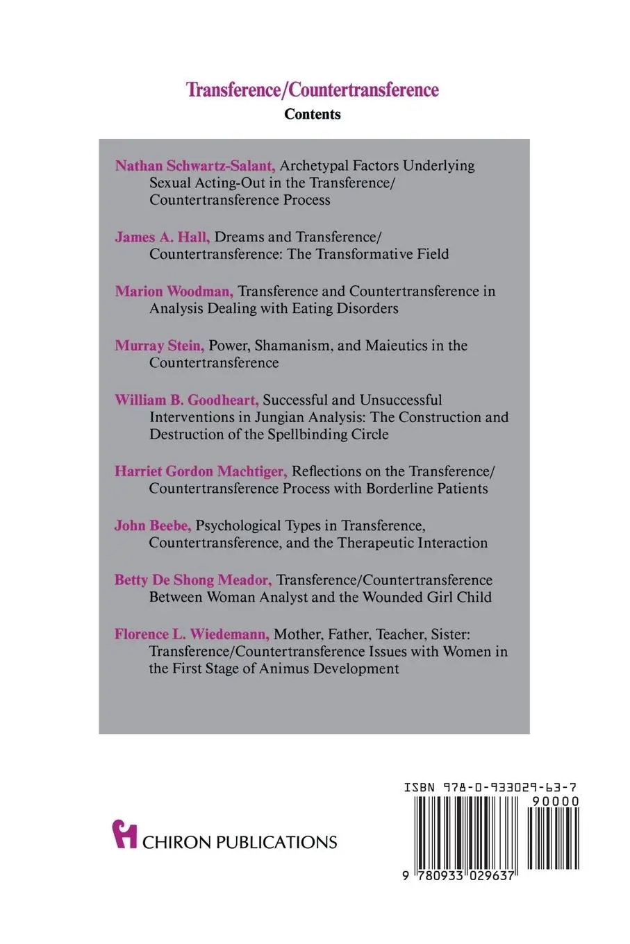 Rückseite: 9780933029637 | Transference Countertransference (Chiron Clinical Series) | Buch