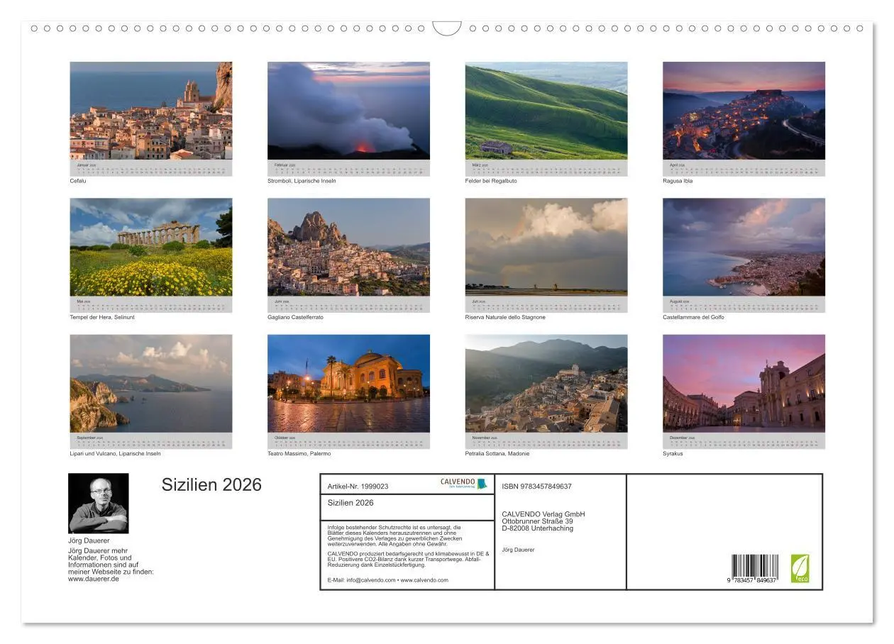 Bild: 9783457849637 | Sizilien 2026 (Wandkalender 2026 DIN A2 quer), CALVENDO Monatskalender