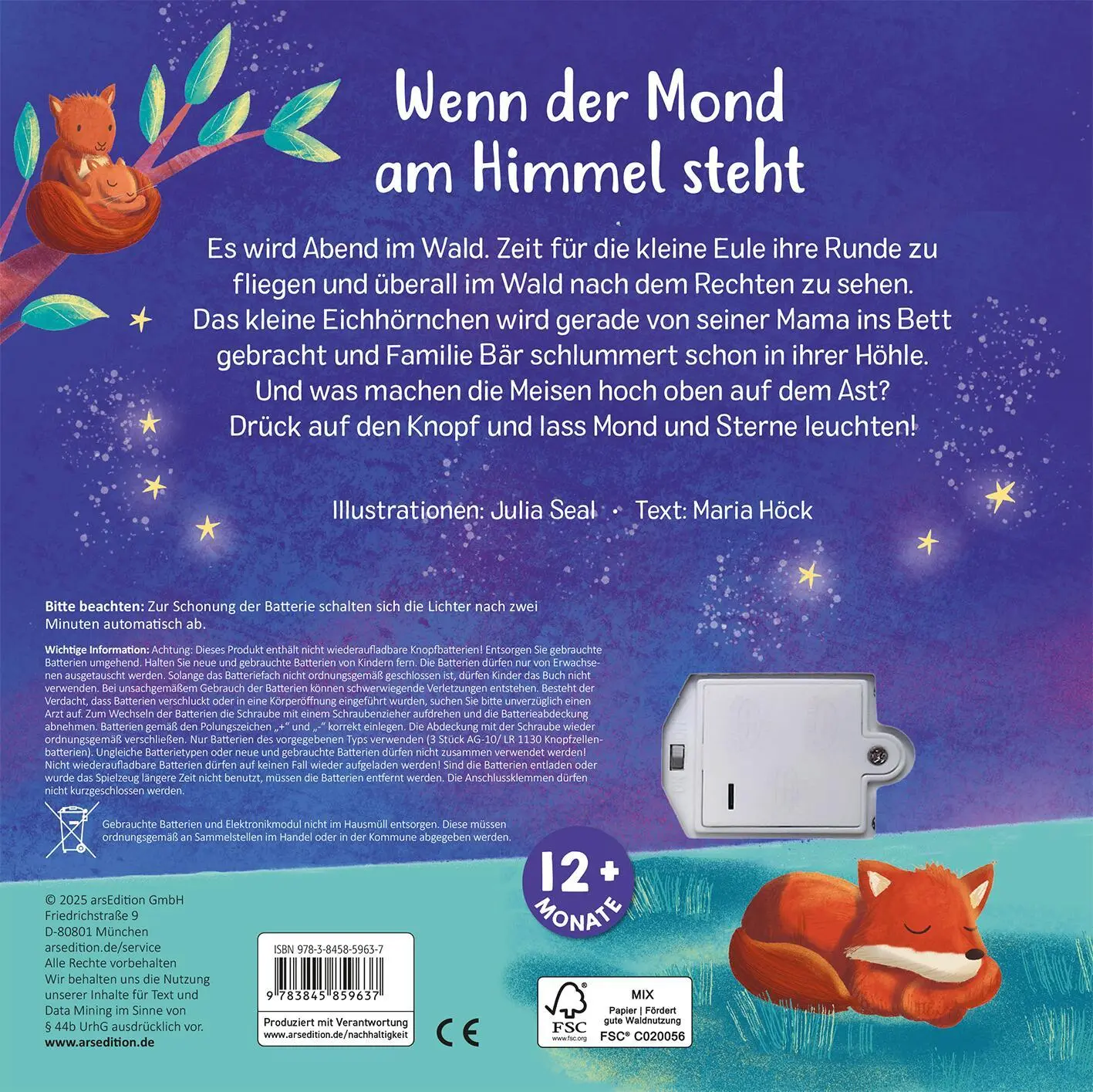 Rückseite: 9783845859637 | Mein Schlummer-Licht-Buch: Gute Nacht, Wald | mit LED-Lichtern | Höck