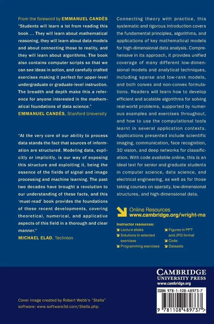Rückseite: 9781108489737 | High-Dimensional Data Analysis with Low-Dimensional Models | Buch