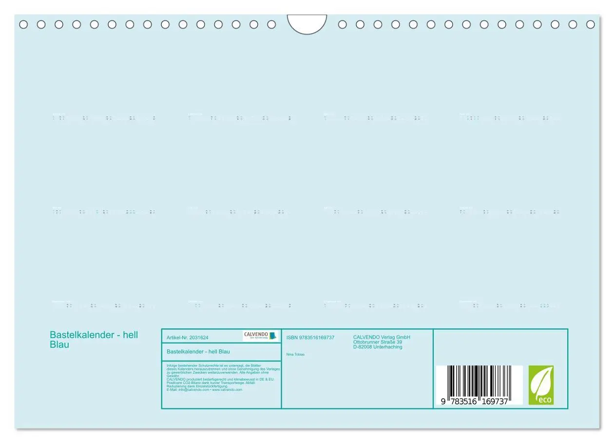 Bild: 9783516169737 | Bastelkalender - hell Blau (Wandkalender 2026 DIN A4 quer),...
