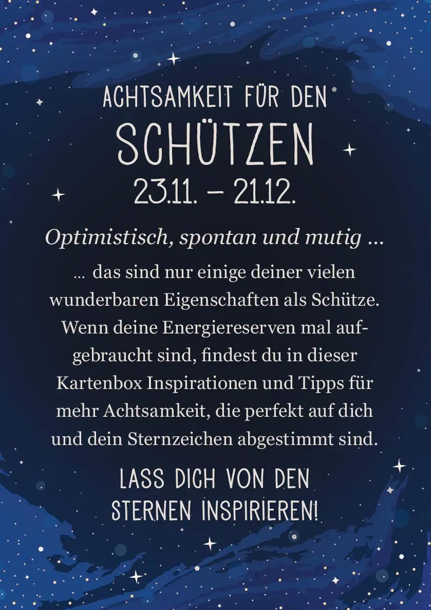 Rückseite: 9783845849737 | Achtsamkeit für den Schützen | 50 Astro-Kärtchen | Taschenbuch | 51 S.