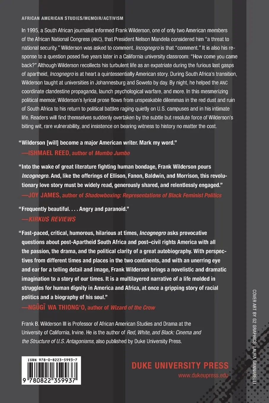 Rückseite: 9780822359937 | Incognegro | A Memoir of Exile and Apartheid | Frank B. Wilderson III