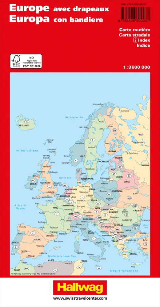 Bild: 9783828309937 | Europa Strassenkarte 1:3,6 Mio. | Index, Flaggen | (Land-)Karte | 2022