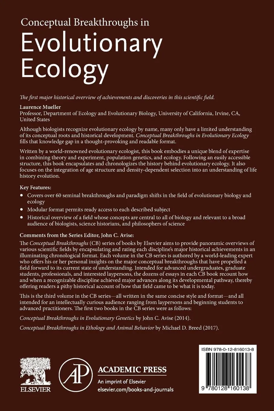 Rückseite: 9780128160138 | Conceptual Breakthroughs in Evolutionary Ecology | Laurenc Mueller