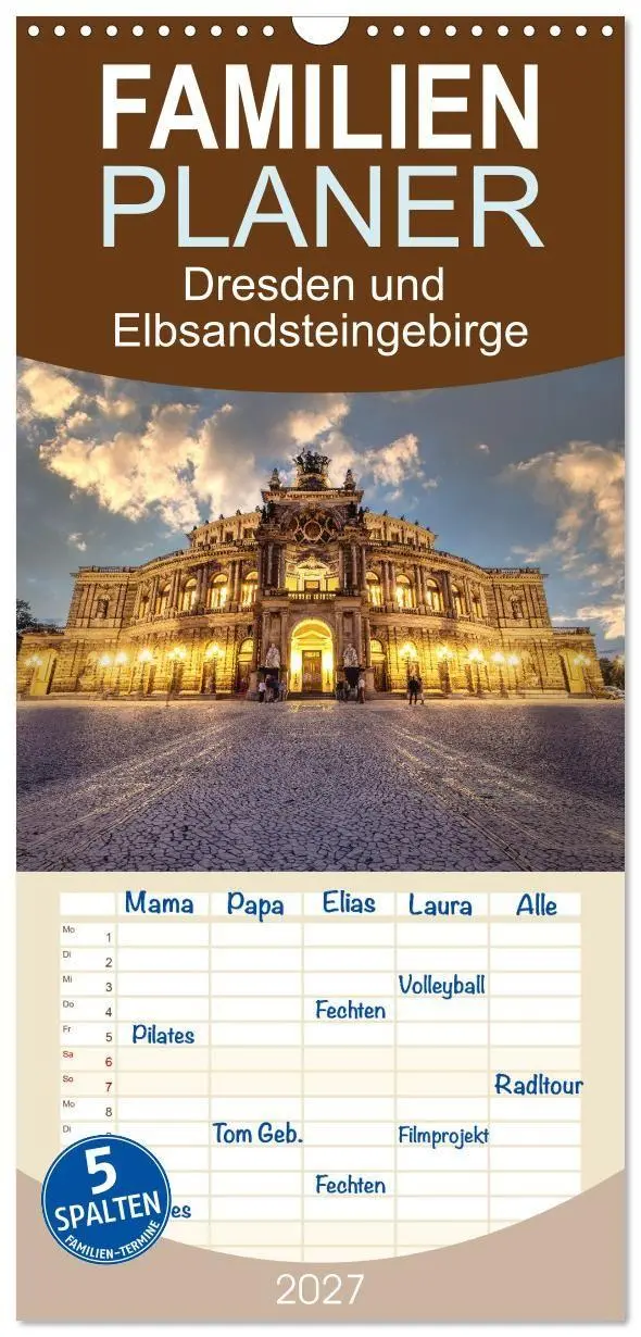 Cover: 9783594300138 | Familienplaner 2027 - Dresden und Elbsandsteingebirge mit 5 Spalten...