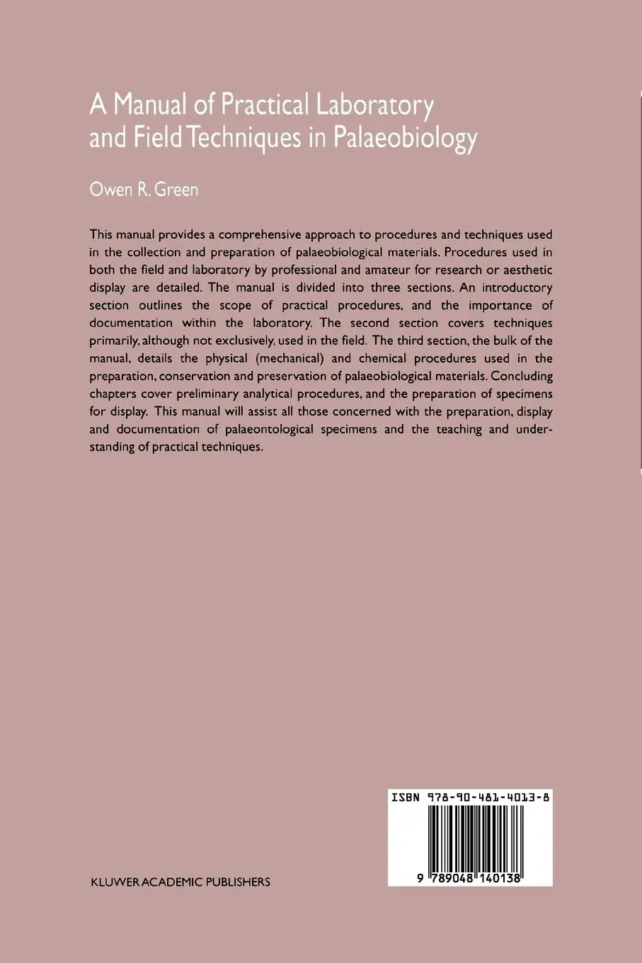 Rückseite: 9789048140138 | A Manual of Practical Laboratory and Field Techniques in Palaeobiology