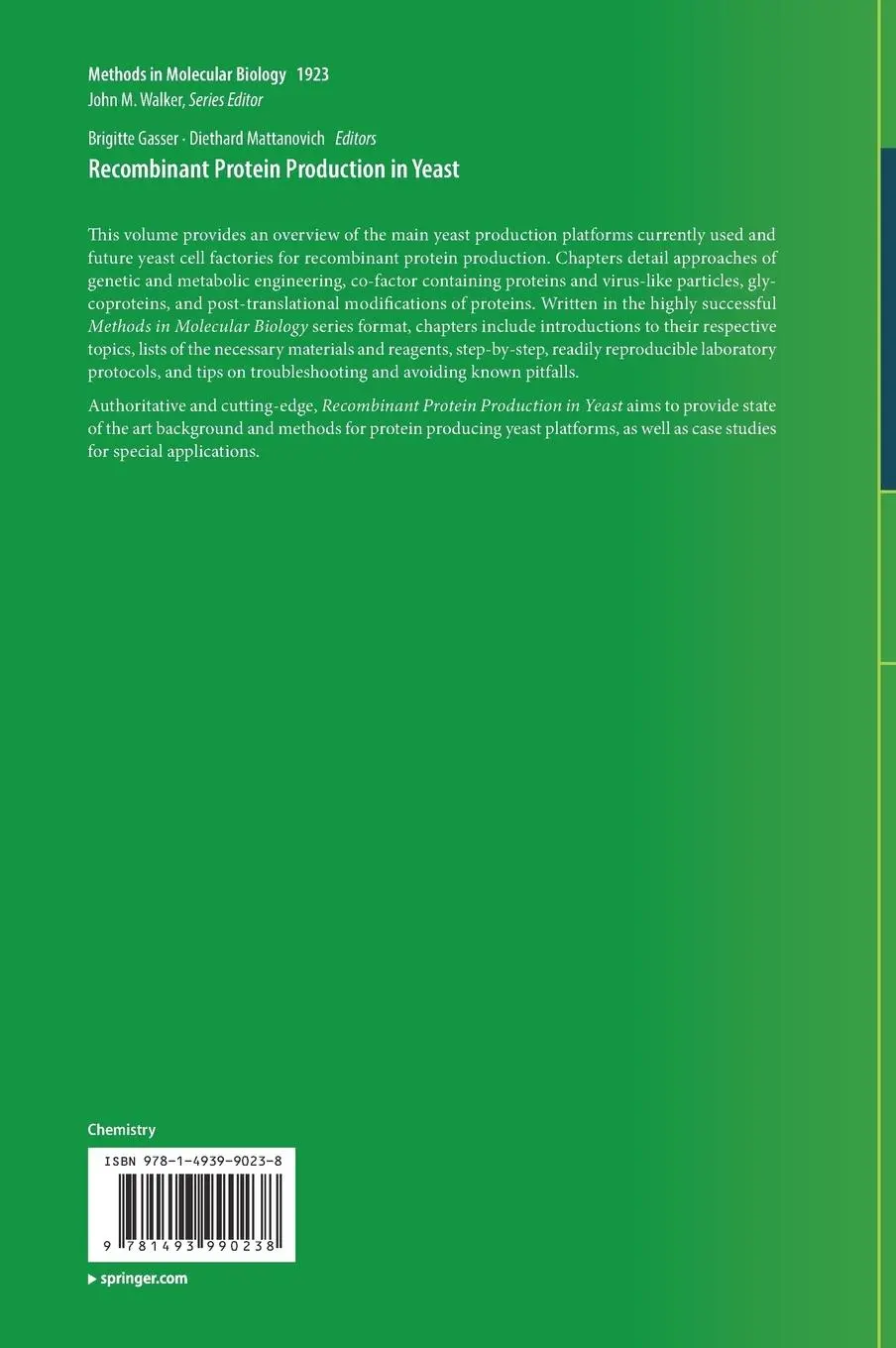 Rückseite: 9781493990238 | Recombinant Protein Production in Yeast | Diethard Mattanovich (u. a.)