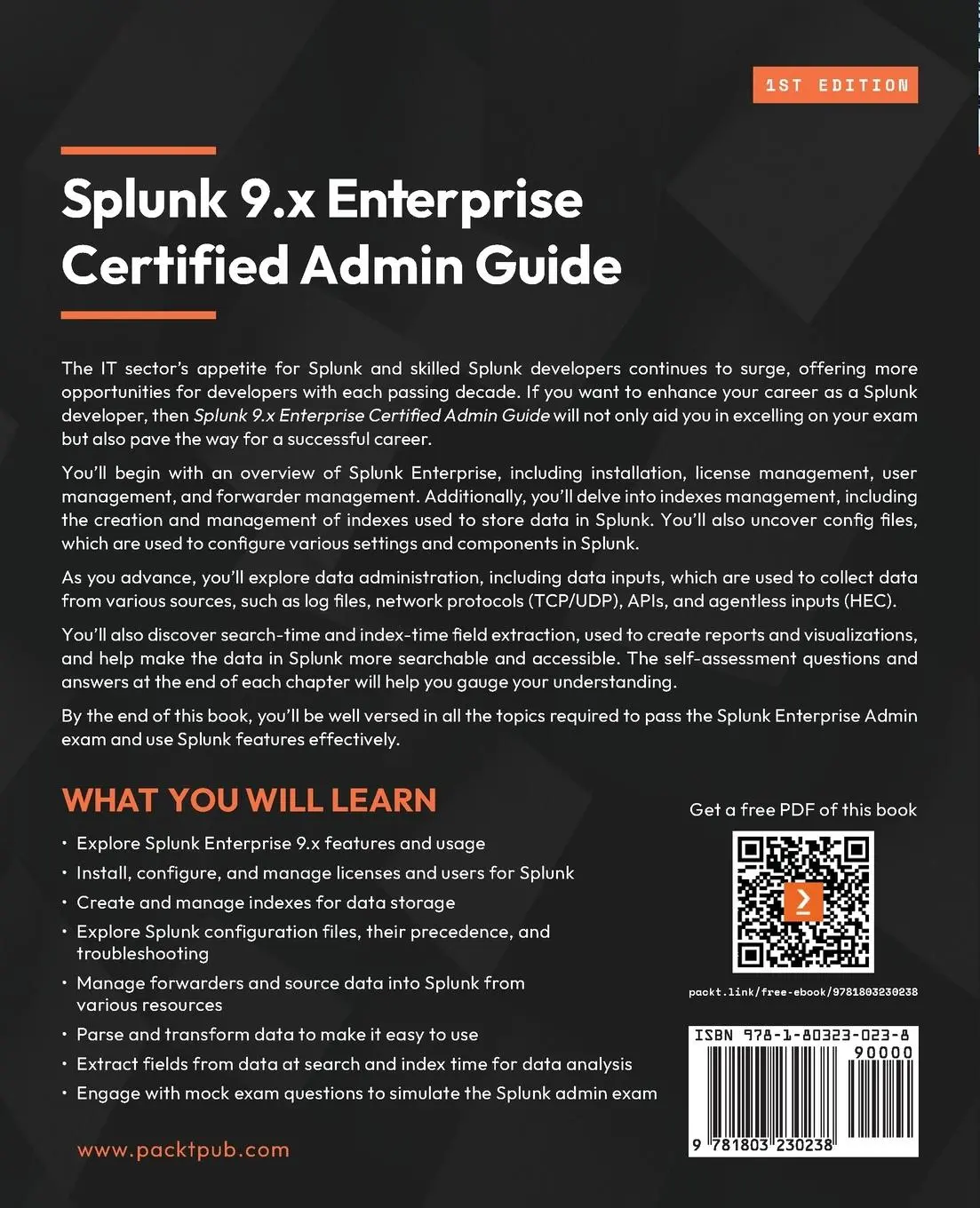 Rückseite: 9781803230238 | Splunk 9.x Enterprise Certified Admin Guide | Srikanth Yarlagadda
