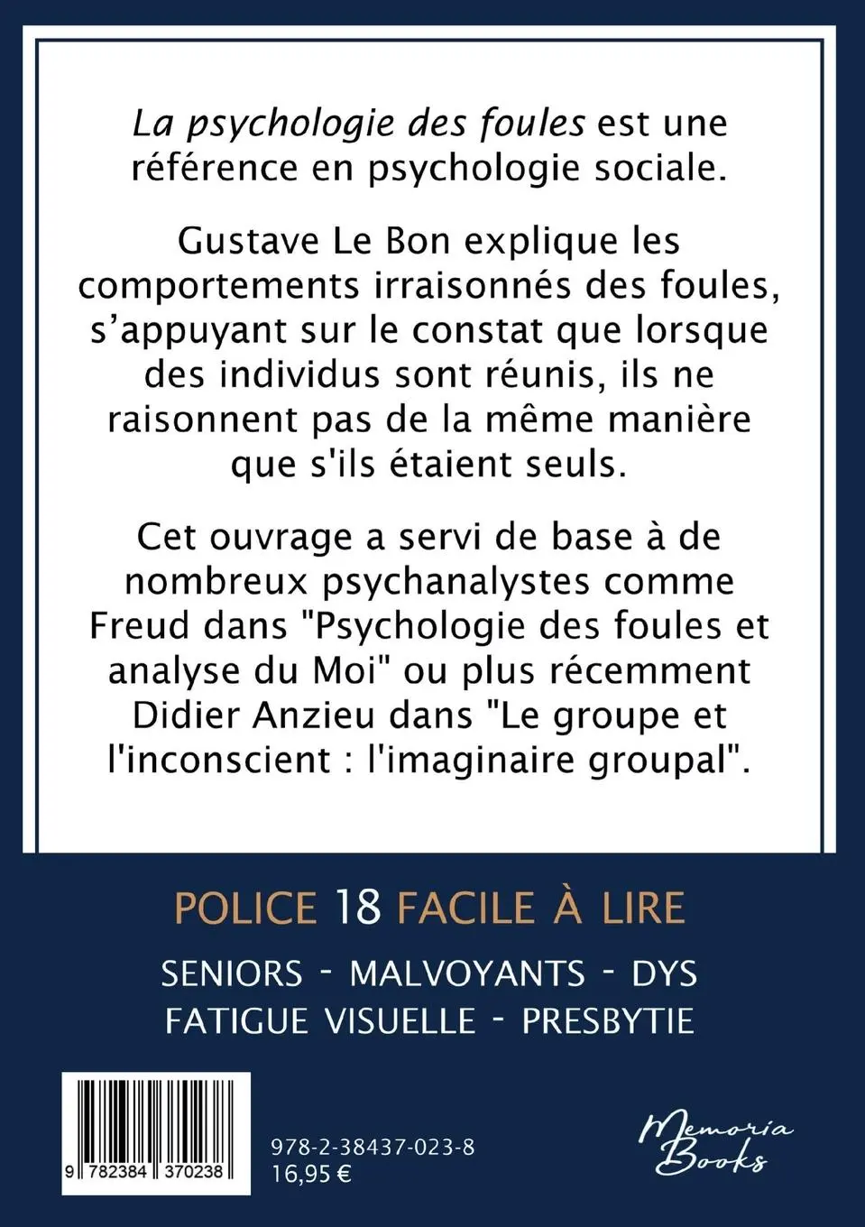 Rückseite: 9782384370238 | Psychologie des foules en grands caractères | Gustave Le Bon | Buch