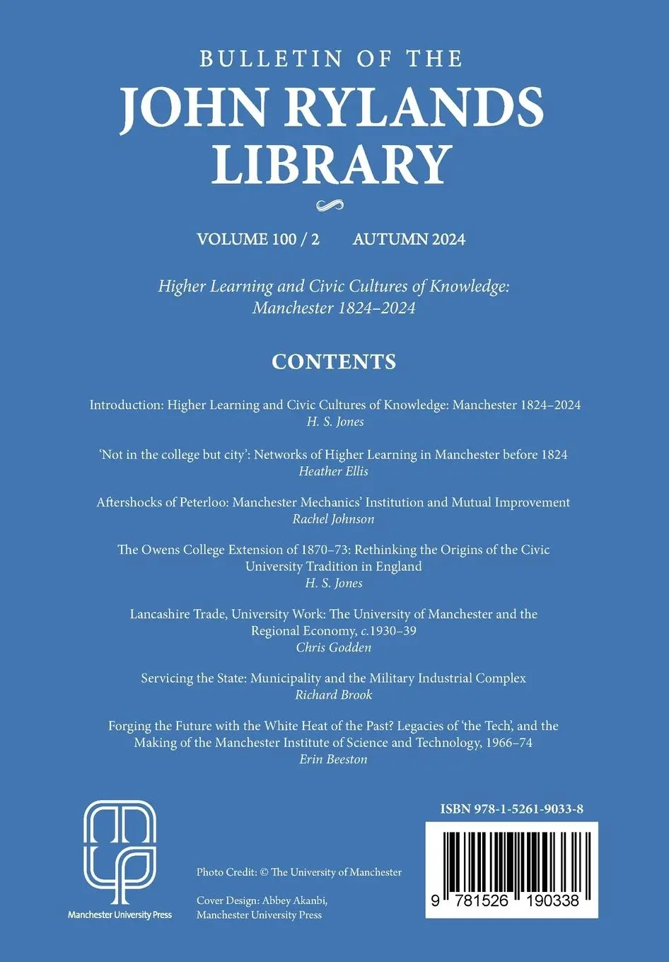 Rückseite: 9781526190338 | Bulletin of the John Rylands Library 100/2 | Stuart Jones | Buch