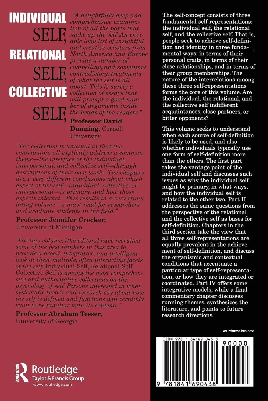 Rückseite: 9781841690438 | Individual Self, Relational Self, Collective Self | Sedikides (u. a.)