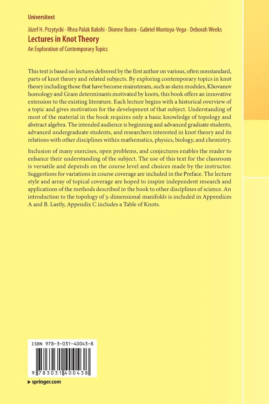 Rückseite: 9783031400438 | Lectures in Knot Theory | An Exploration of Contemporary Topics | Buch