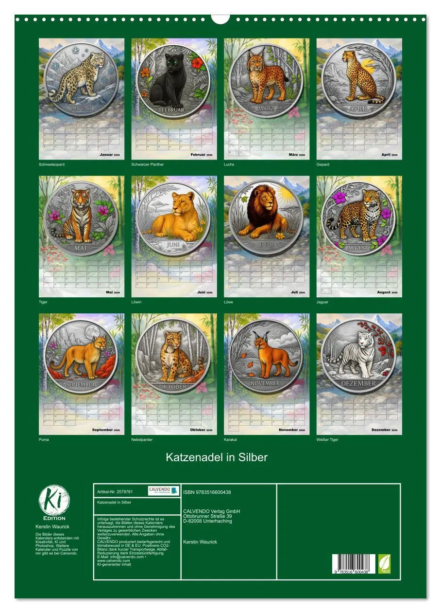 Bild: 9783516600438 | Katzenadel in Silber (Wandkalender 2026 DIN A2 hoch), CALVENDO...