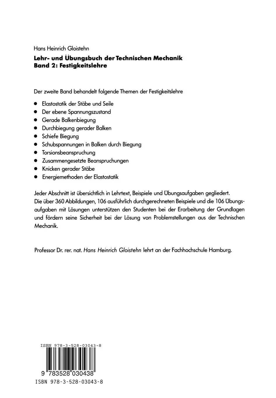 Rückseite: 9783528030438 | Lehr- und Übungsbuch der Technischen Mechanik | Gloistehn | Buch