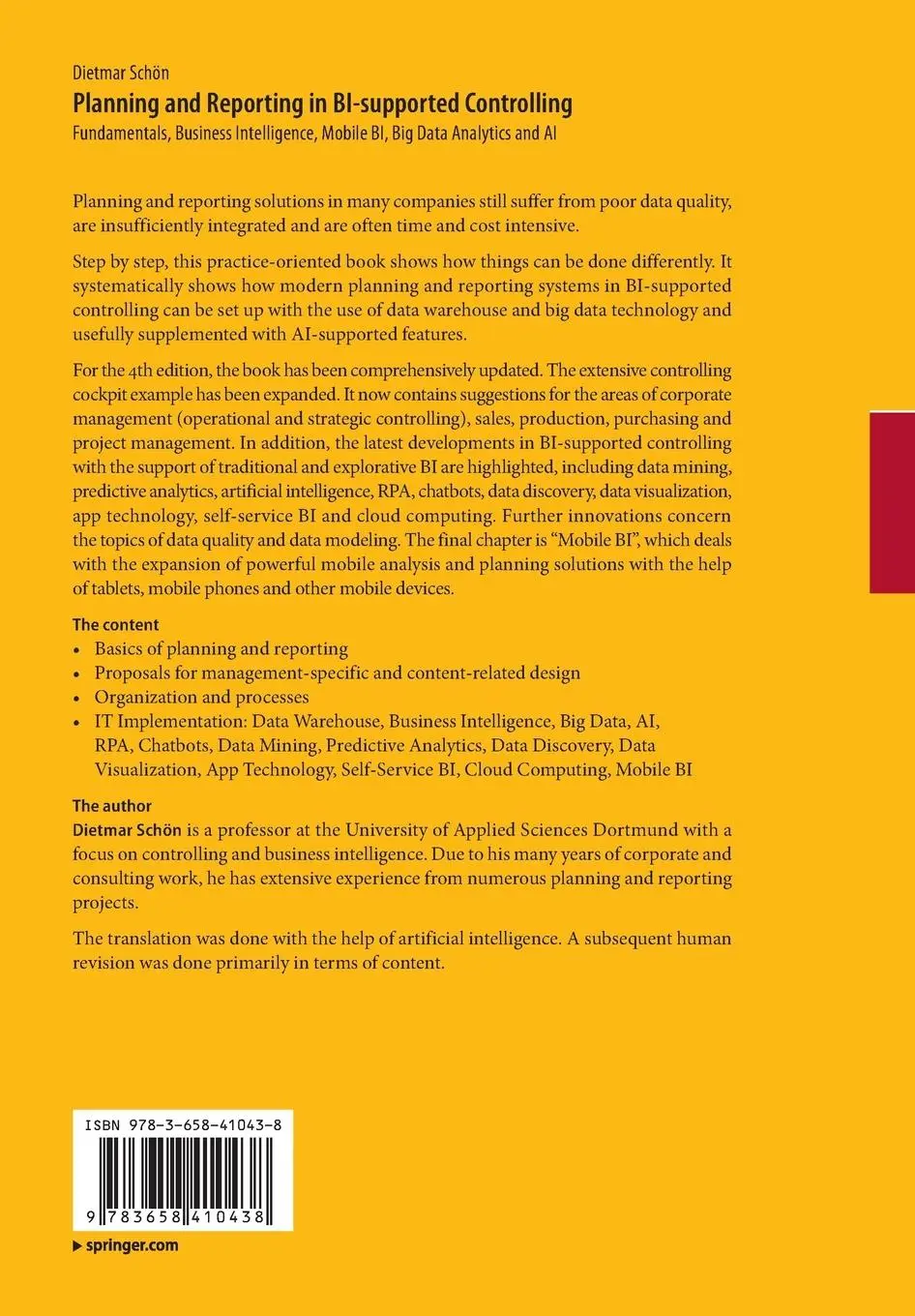 Rückseite: 9783658410438 | Planning and Reporting in BI-supported Controlling | Dietmar Schön