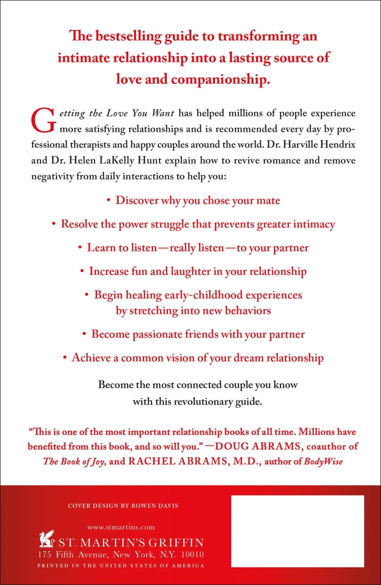 Rückseite: 9781250310538 | Getting the Love You Want: A Guide for Couples: Third Edition | Buch