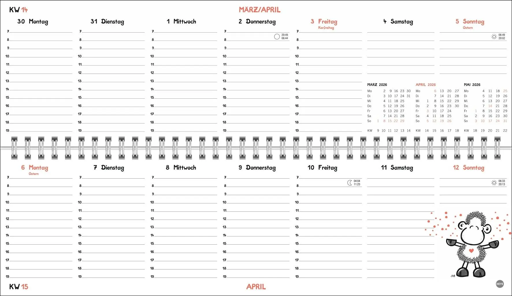 Bild: 9783756410538 | sheepworld Wochenquerplaner 2026 | Heye | Kalender | Spiralbindung