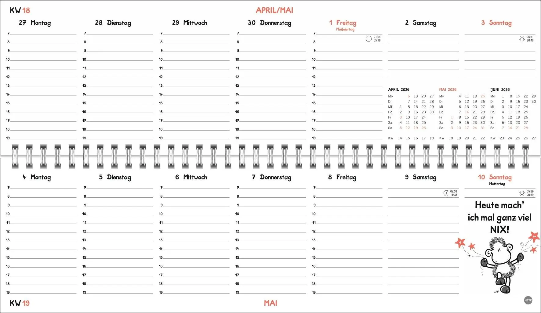 Bild: 9783756410538 | sheepworld Wochenquerplaner 2026 | Heye | Kalender | Spiralbindung