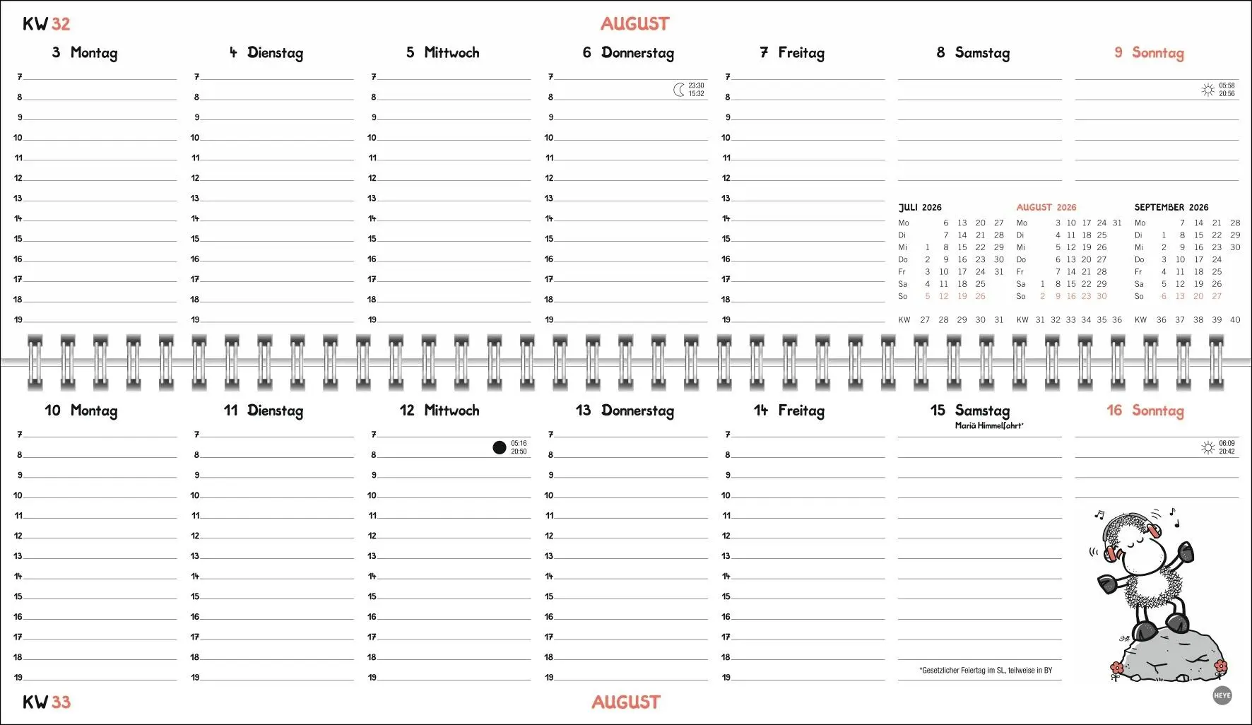 Bild: 9783756410538 | sheepworld Wochenquerplaner 2026 | Heye | Kalender | Spiralbindung