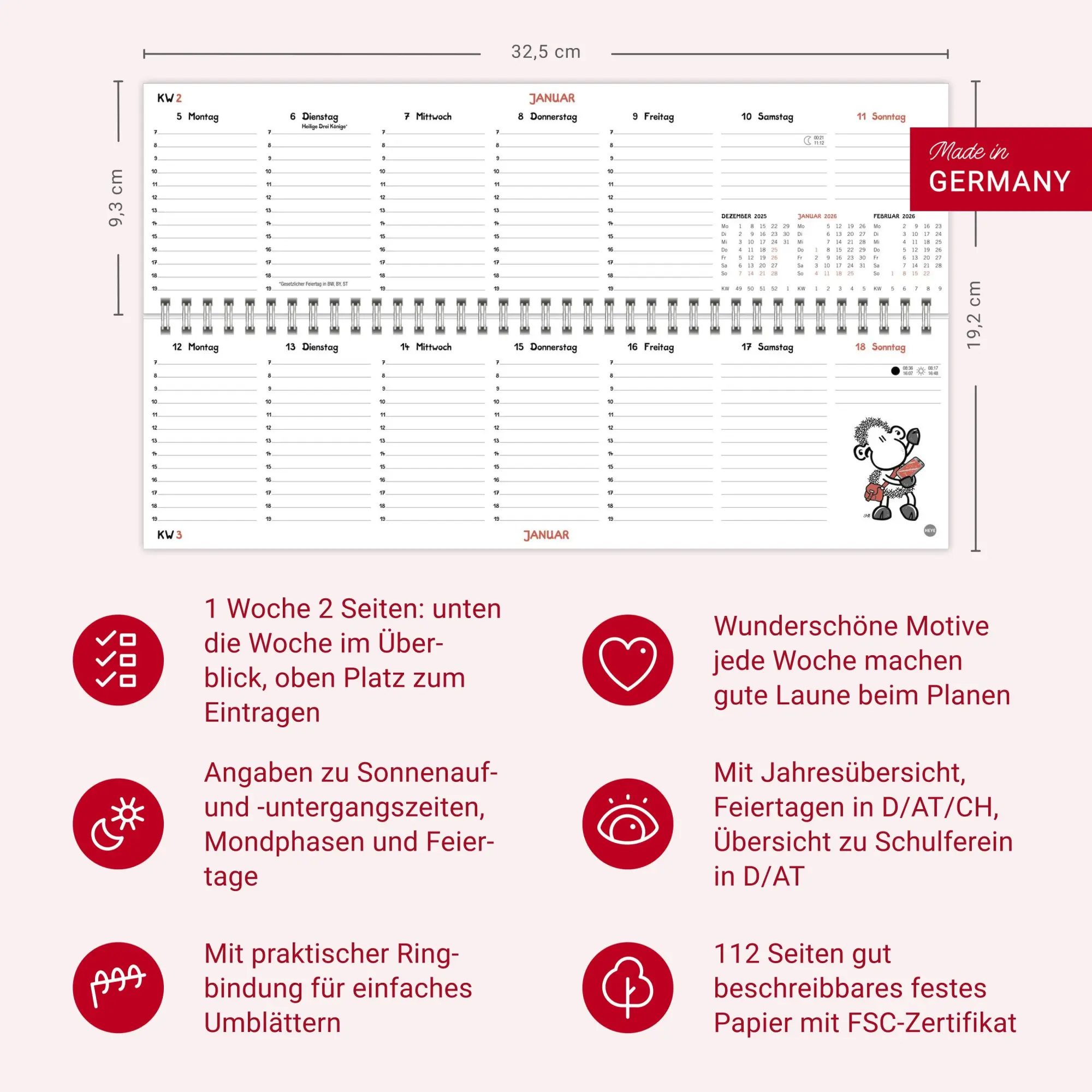 Bild: 9783756410538 | sheepworld Wochenquerplaner 2026 | Heye | Kalender | Spiralbindung
