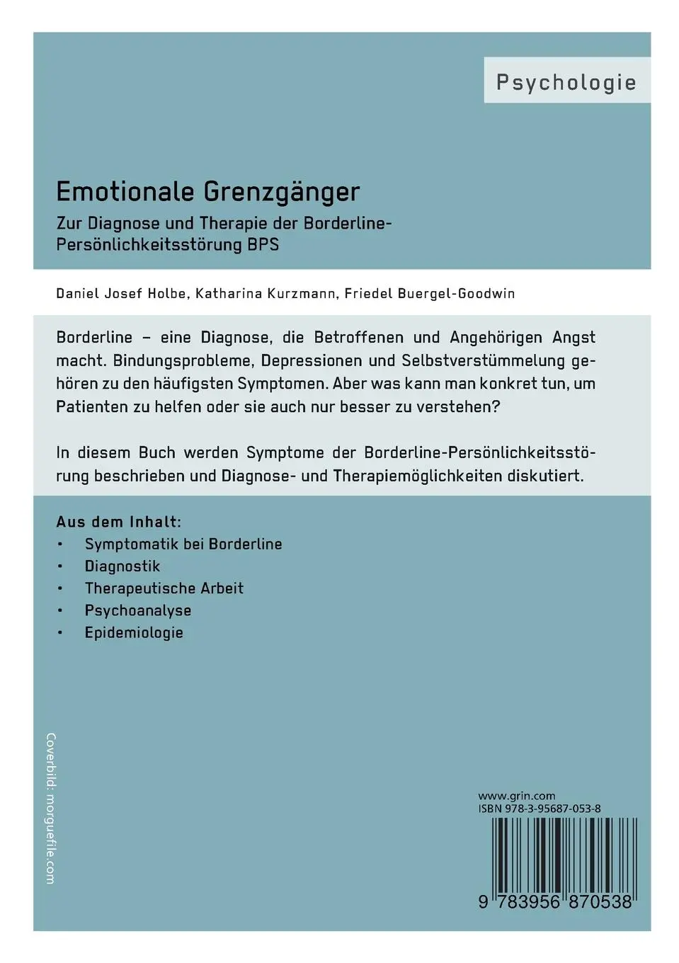 Rückseite: 9783956870538 | Emotionale Grenzgänger. Zur Diagnose und Therapie der...
