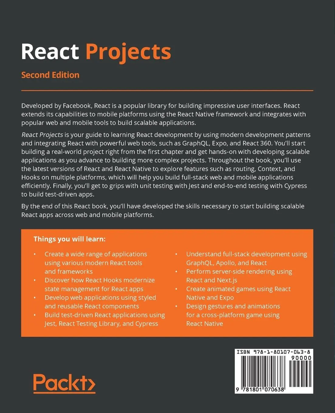 Rückseite: 9781801070638 | React Projects - Second Edition | Roy Derks | Taschenbuch | Englisch