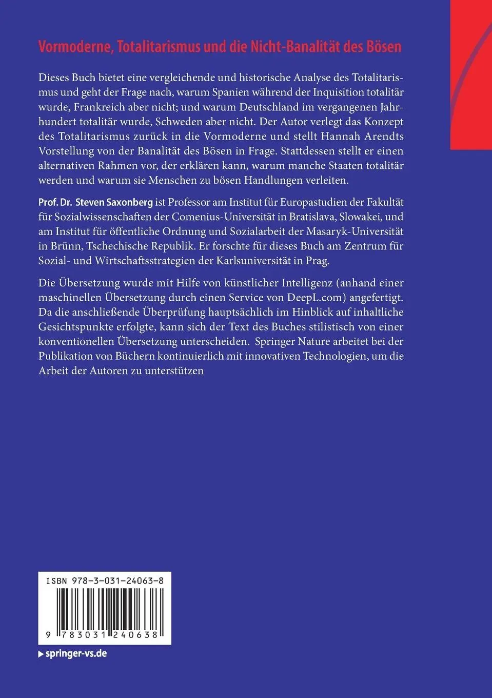 Rückseite: 9783031240638 | Vormoderne, Totalitarismus und die Nicht-Banalität des Bösen | Buch