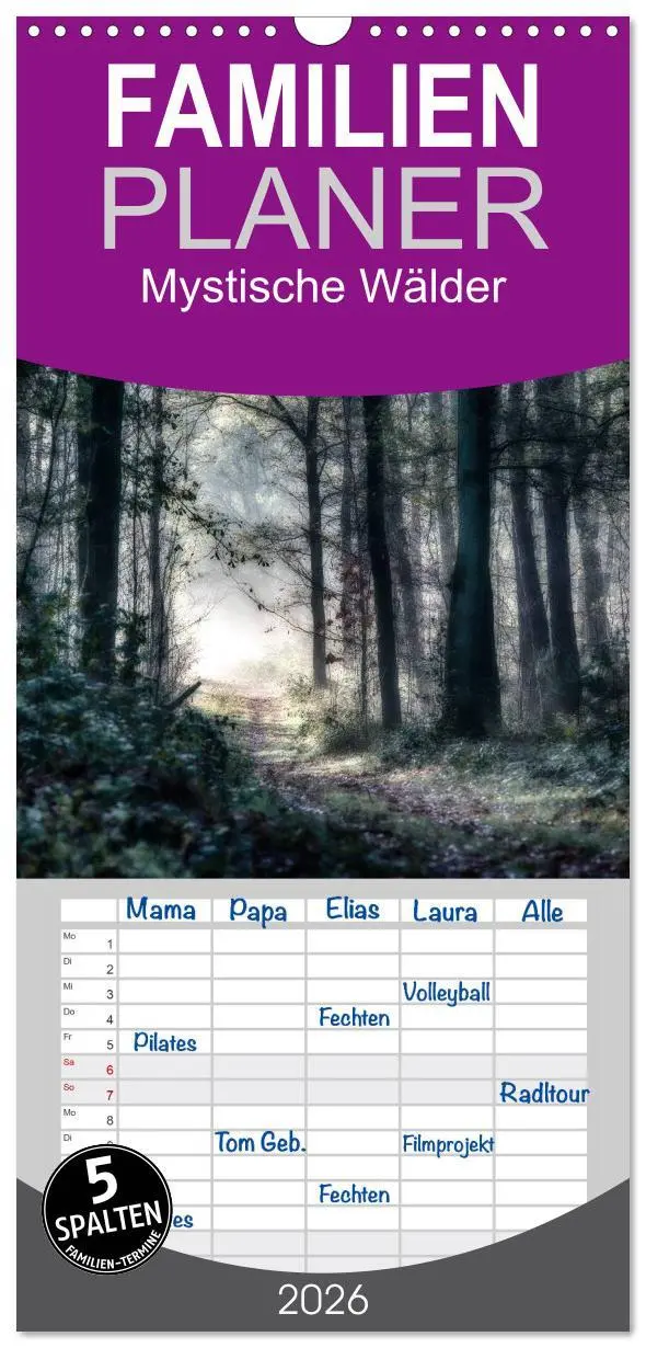 Cover: 9783516510638 | Familienplaner 2026 - Mystische Wälder mit 5 Spalten (Wandkalender,...