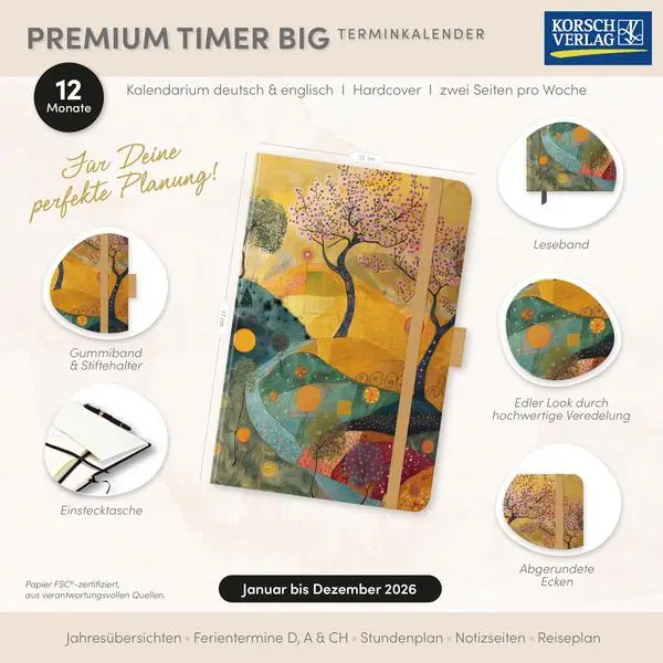 Bild: 9783731890638 | Premium Timer Big "Kirschblüte" 2026 | Verlag Korsch | Buch | 144 S.
