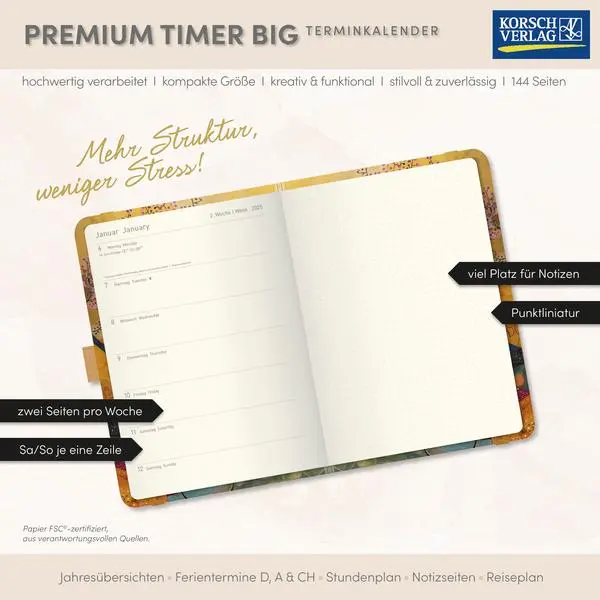 Bild: 9783731890638 | Premium Timer Big "Kirschblüte" 2026 | Verlag Korsch | Buch | 144 S.