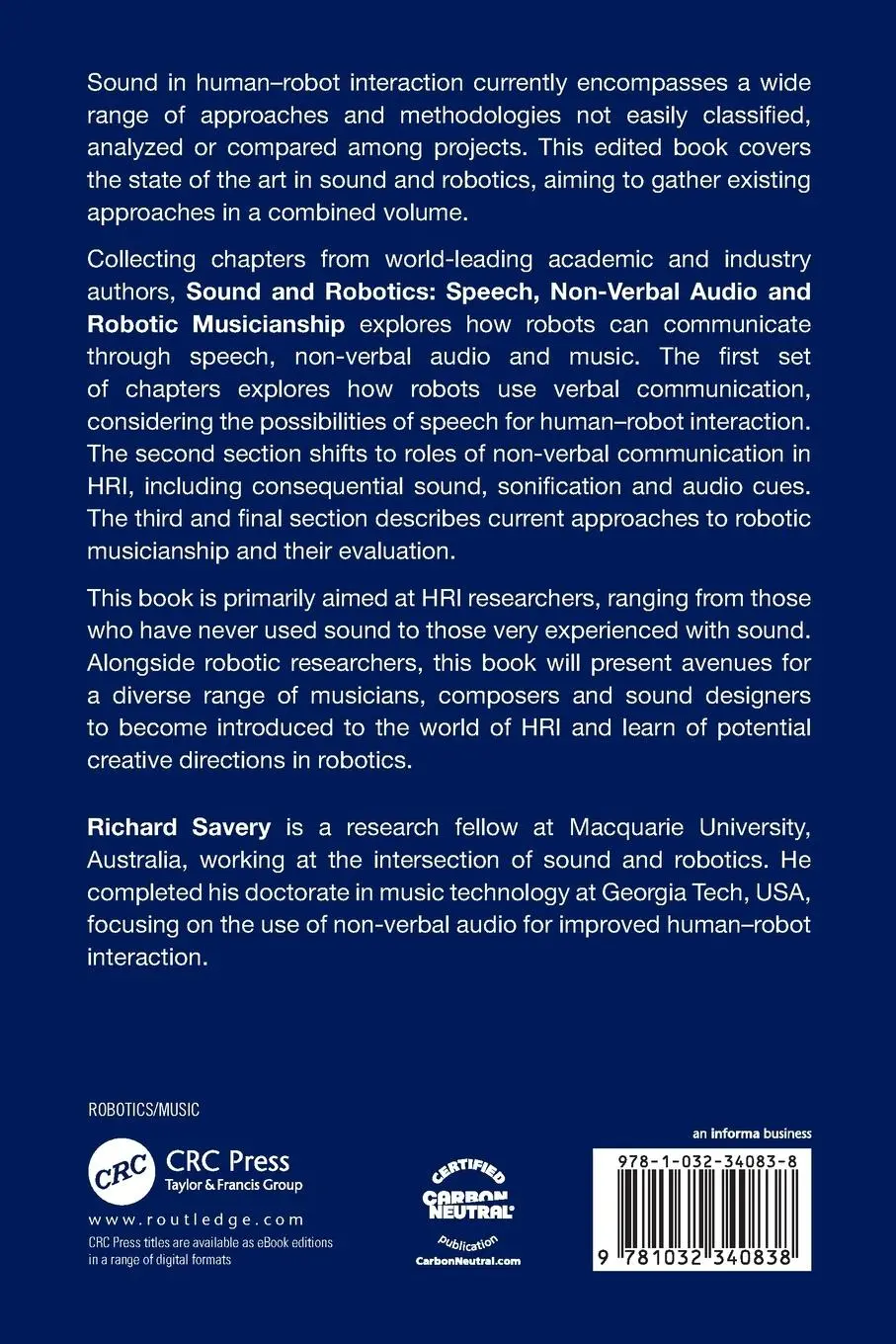 Rückseite: 9781032340838 | Sound and Robotics | Speech, Non-Verbal Audio and Robotic Musicianship