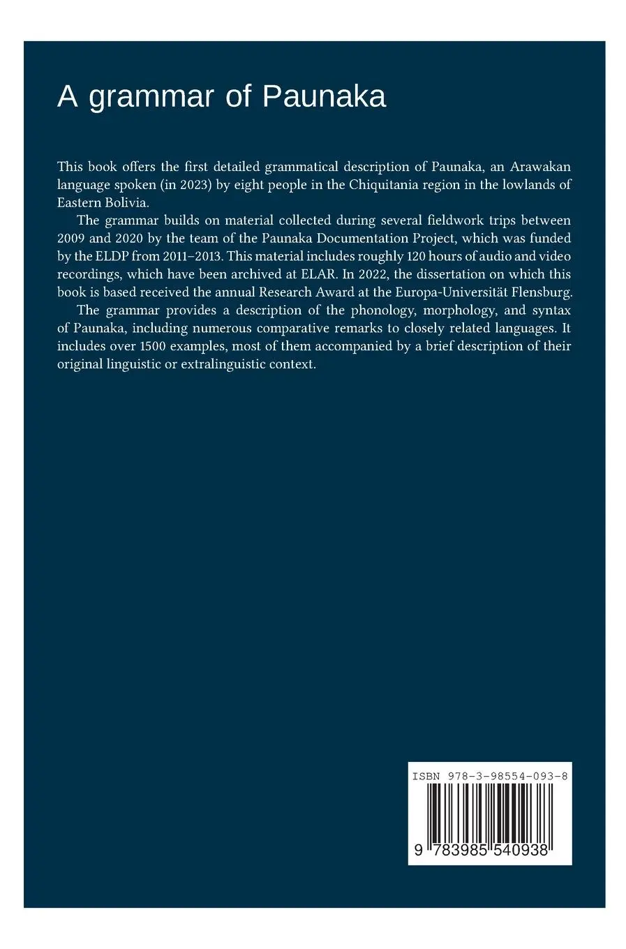 Rückseite: 9783985540938 | A grammar of Paunaka | Lena Terhart | Buch | Englisch | 2024