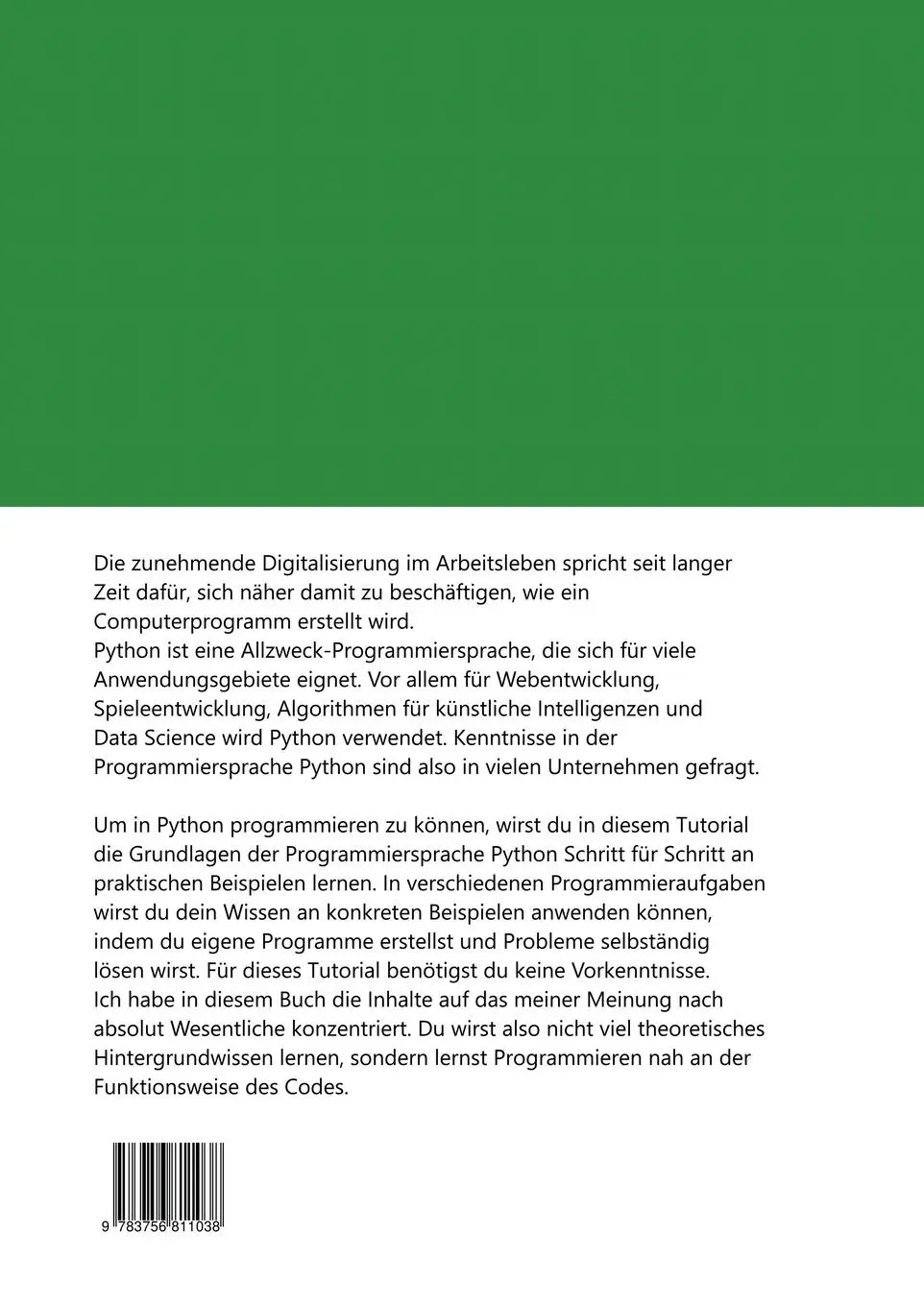 Rückseite: 9783756811038 | Python-Tutorial | Kevin Scholze | Taschenbuch | Paperback | 140 S.