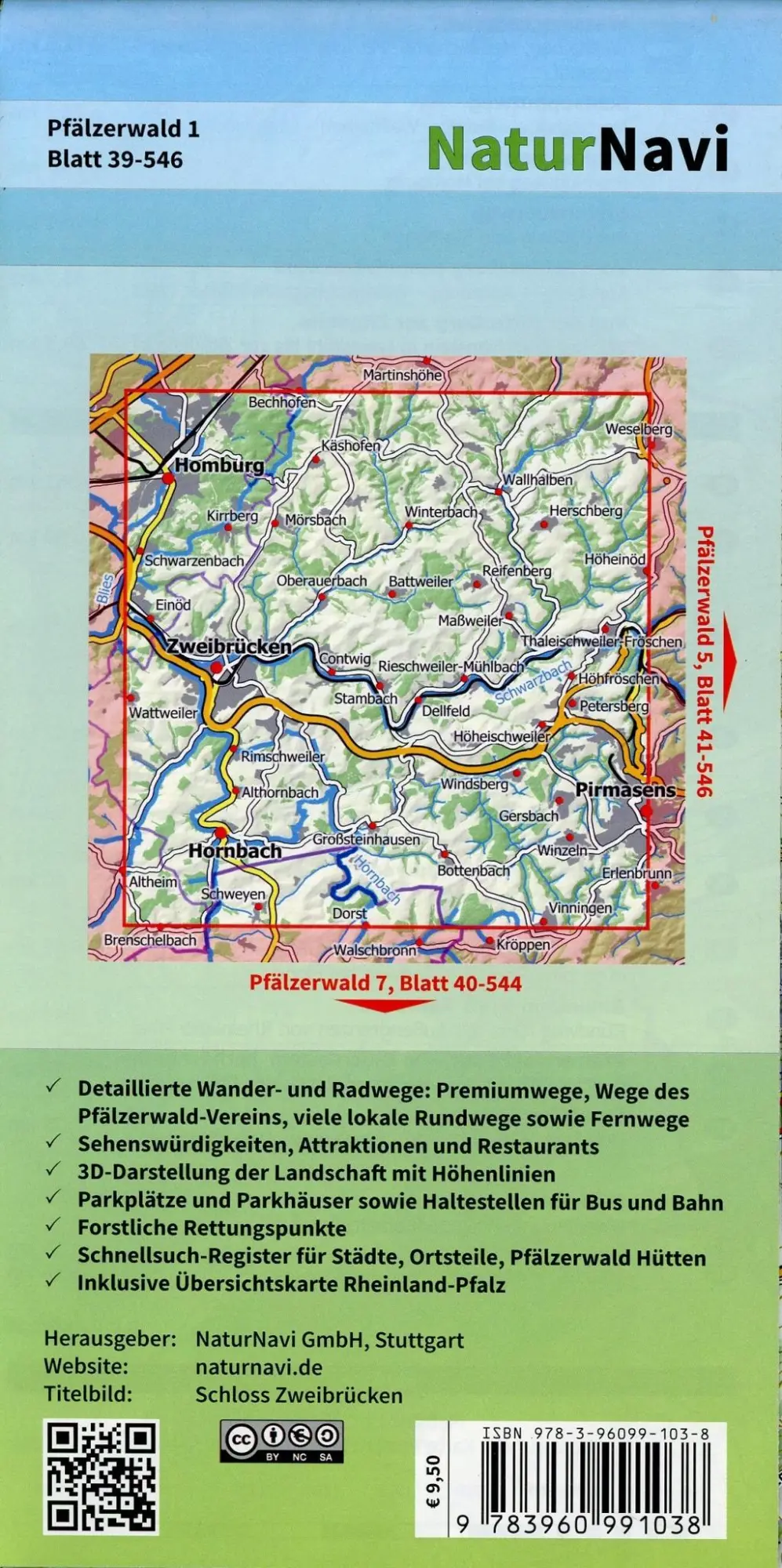 Bild: 9783960991038 | Pfälzerwald 1. Blatt 39-546, 1 : 25 000 | NaturNavi | (Land-)Karte