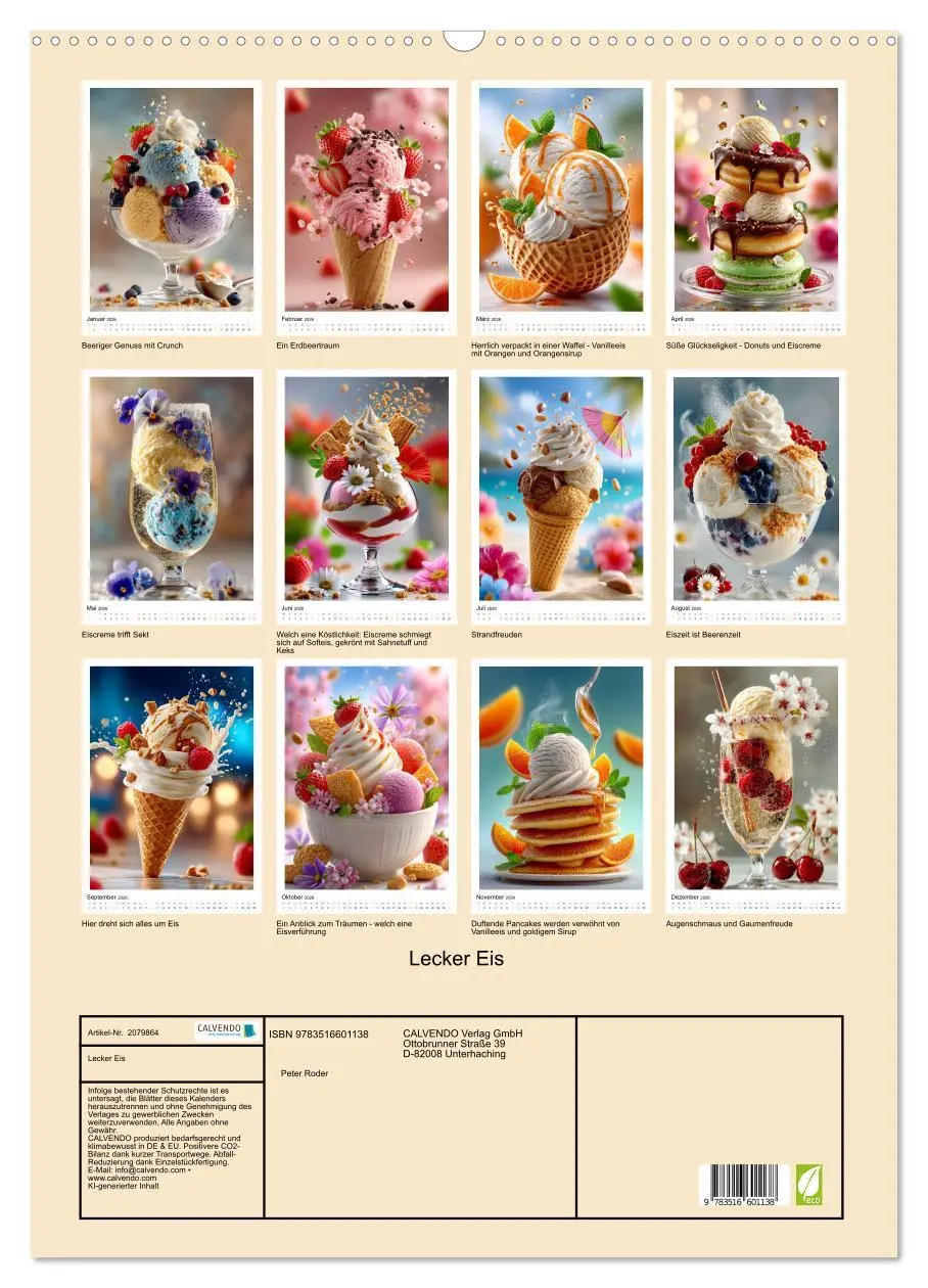 Bild: 9783516601138 | Lecker Eis (Wandkalender 2026 DIN A2 hoch), CALVENDO Monatskalender
