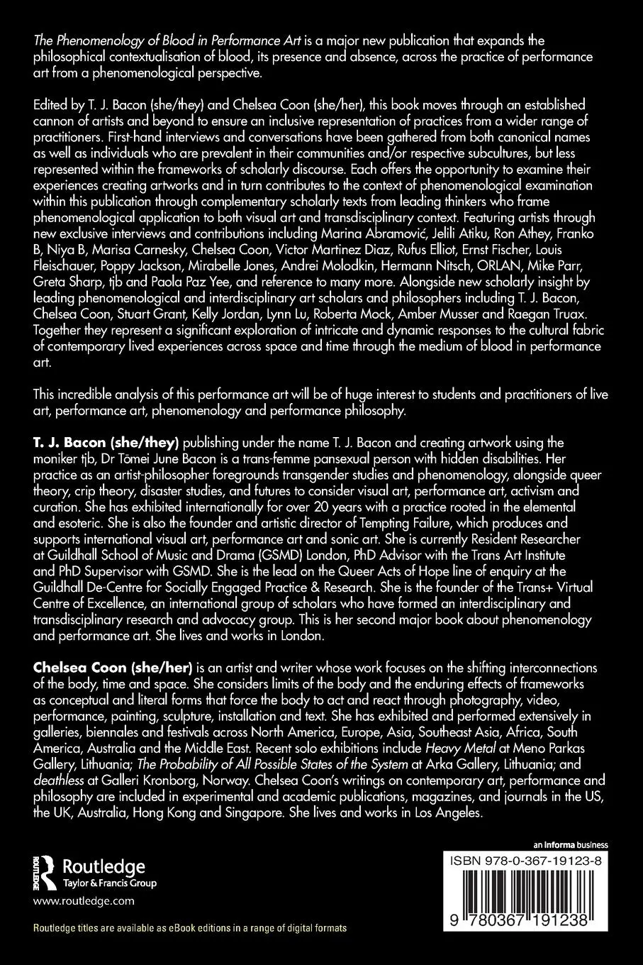 Rückseite: 9780367191238 | The Phenomenology of Blood in Performance Art | T. J. Bacon (u. a.)
