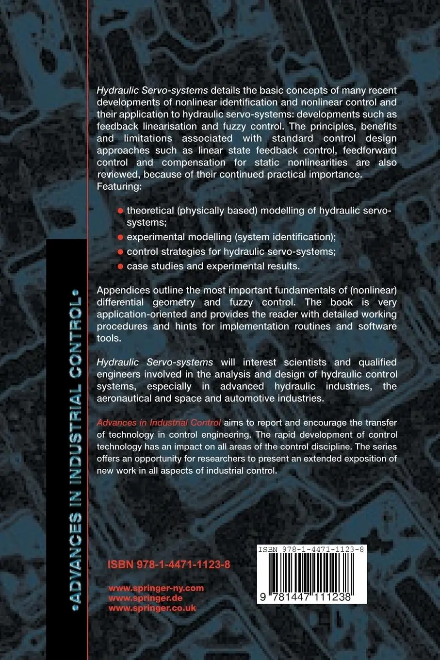 Rückseite: 9781447111238 | Hydraulic Servo-systems | Modelling, Identification and Control | Buch