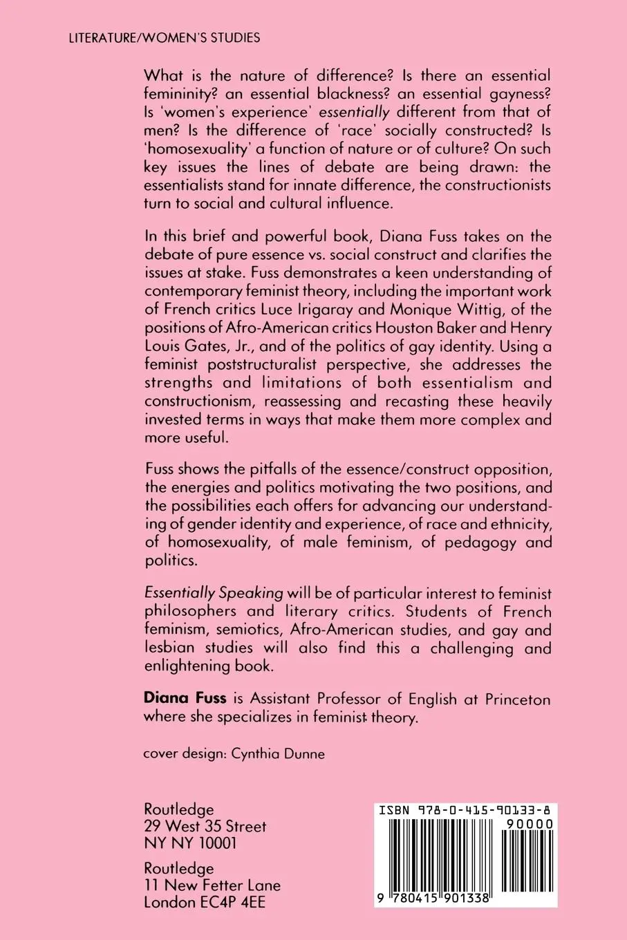 Rückseite: 9780415901338 | Essentially Speaking | Feminism, Nature and Difference | Diana Fuss