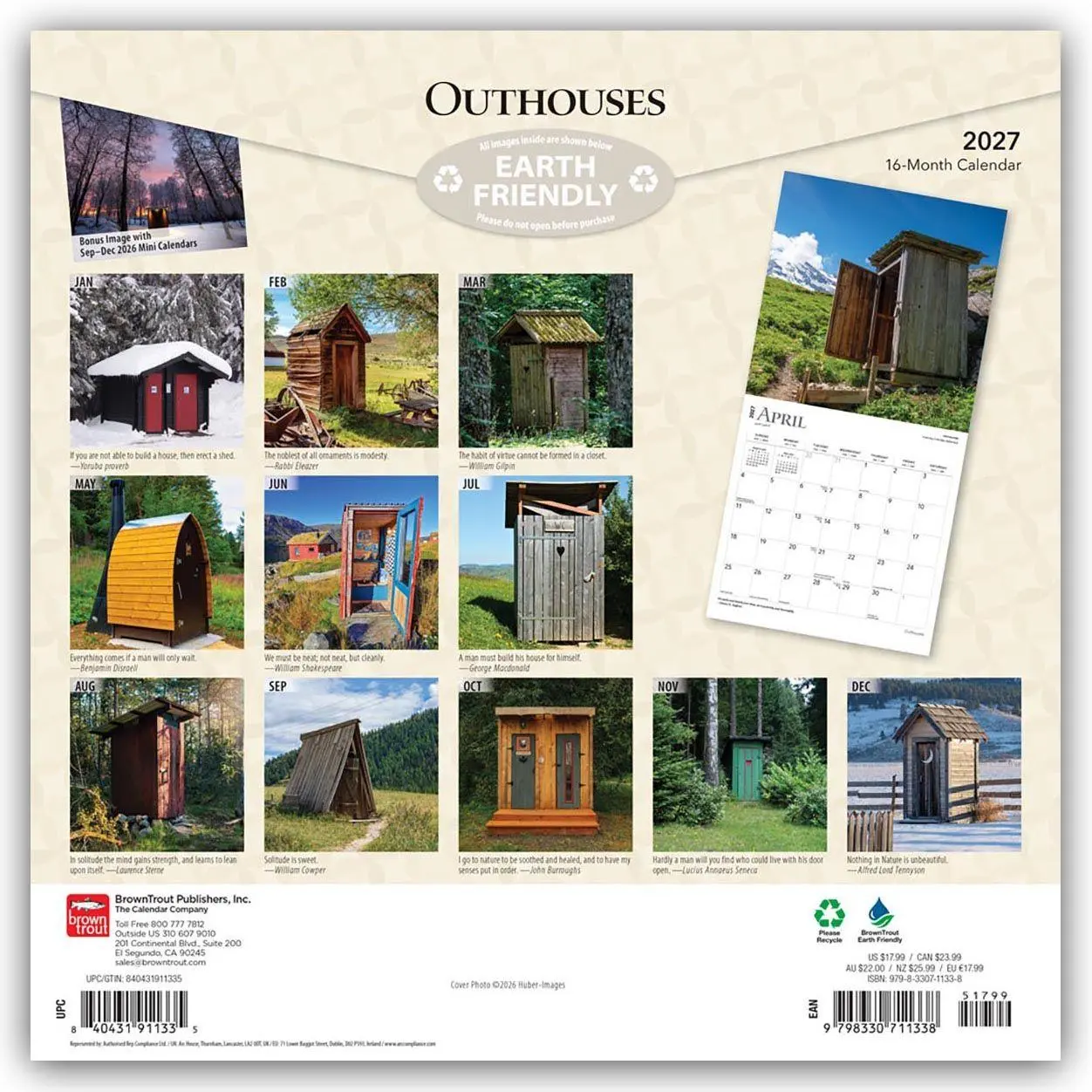 Rückseite: 9798330711338 | Outhouses - Toilettenhäuschen 2027 - 16-Monatskalender | Publishers