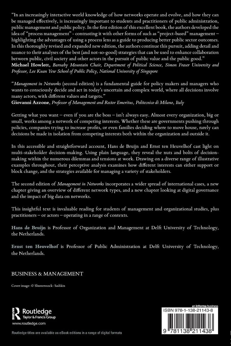Rückseite: 9781138211438 | Management in Networks | Hans de Bruijn (u. a.) | Taschenbuch | 2018