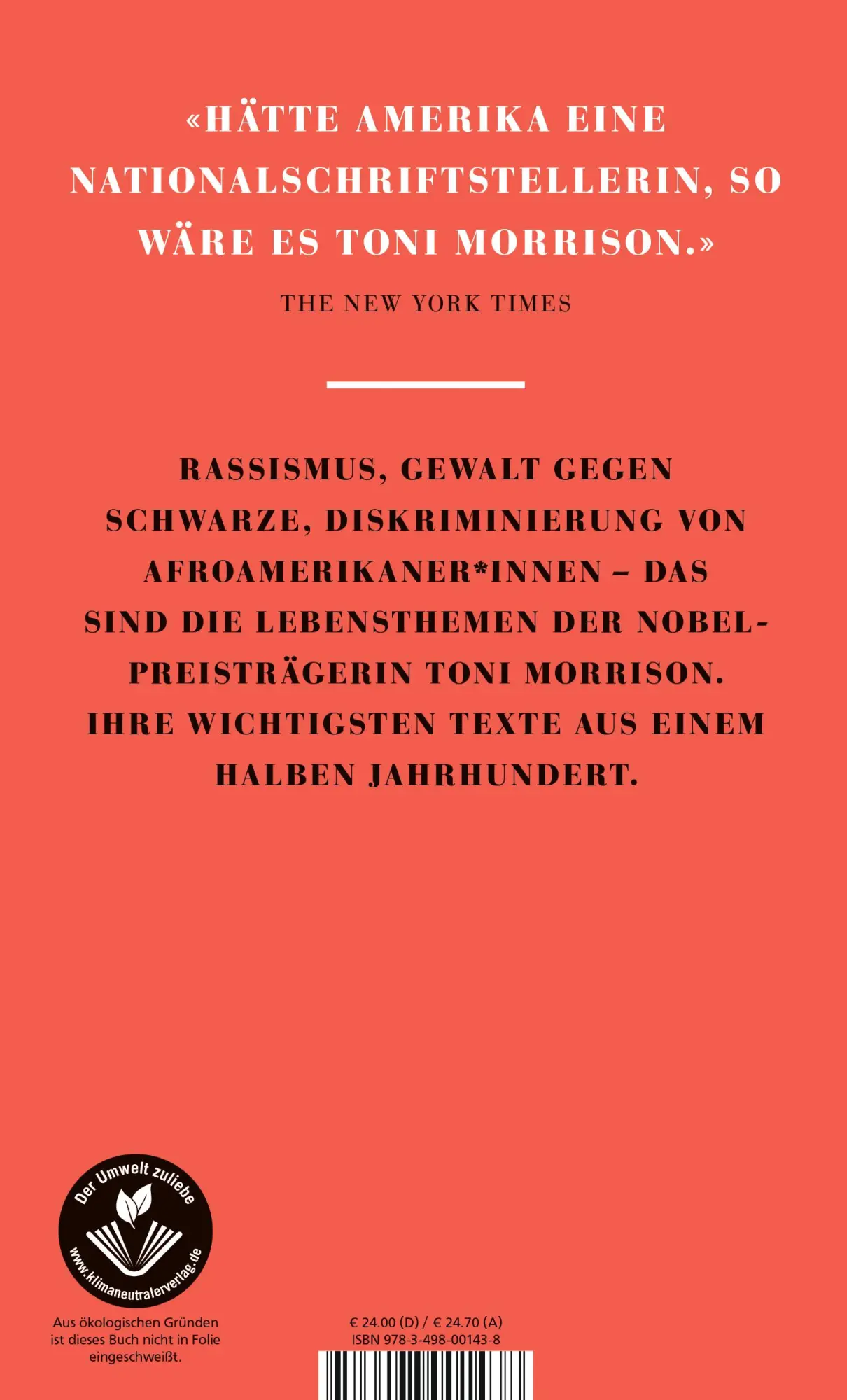 Rückseite: 9783498001438 | Selbstachtung | Ausgewählte Essays | Toni Morrison | Buch | 544 S.