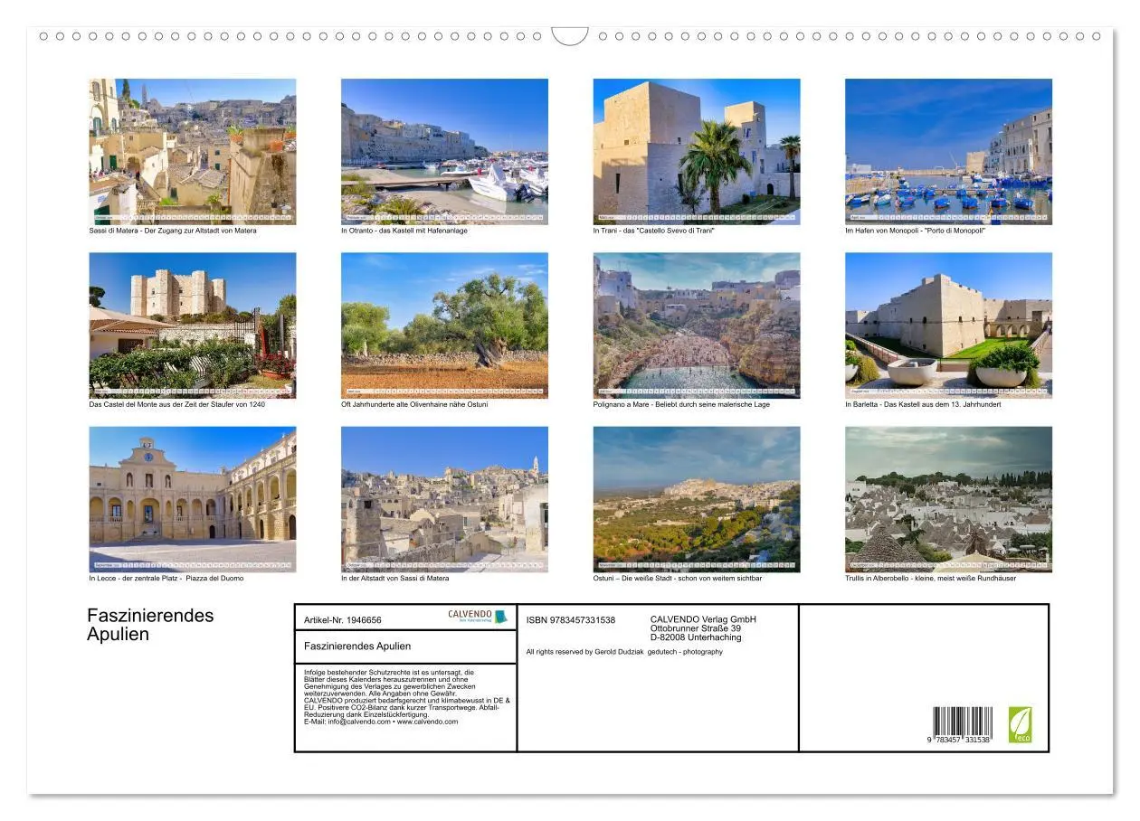 Bild: 9783457331538 | Faszinierendes Apulien (Wandkalender 2026 DIN A2 quer), CALVENDO...