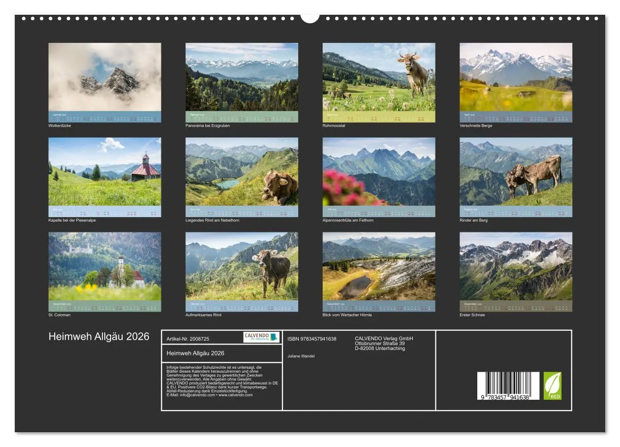 Bild: 9783457941638 | Heimweh Allgäu 2026 (hochwertiger Premium Wandkalender 2026 DIN A2...