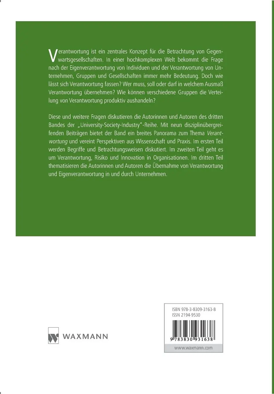 Rückseite: 9783830931638 | Verantwortung | Über das Handeln in einer komplexen Welt | Taschenbuch